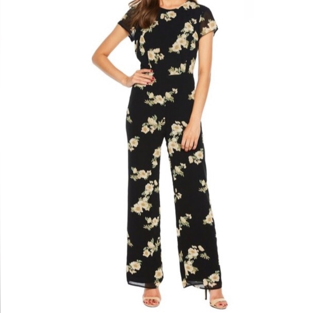 Bardot Rina Floral Jumpsuit Black & Cream Size 10 / Large